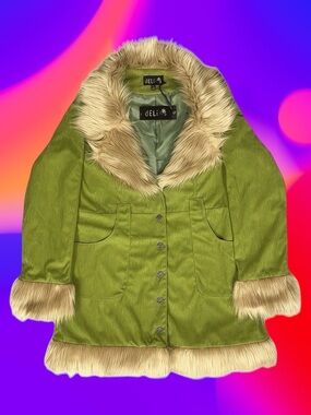 Dolls Kill dELiA*s NWT Retro Mod Green Corduroy Faux Fur Trim Penny Lane Coat XL